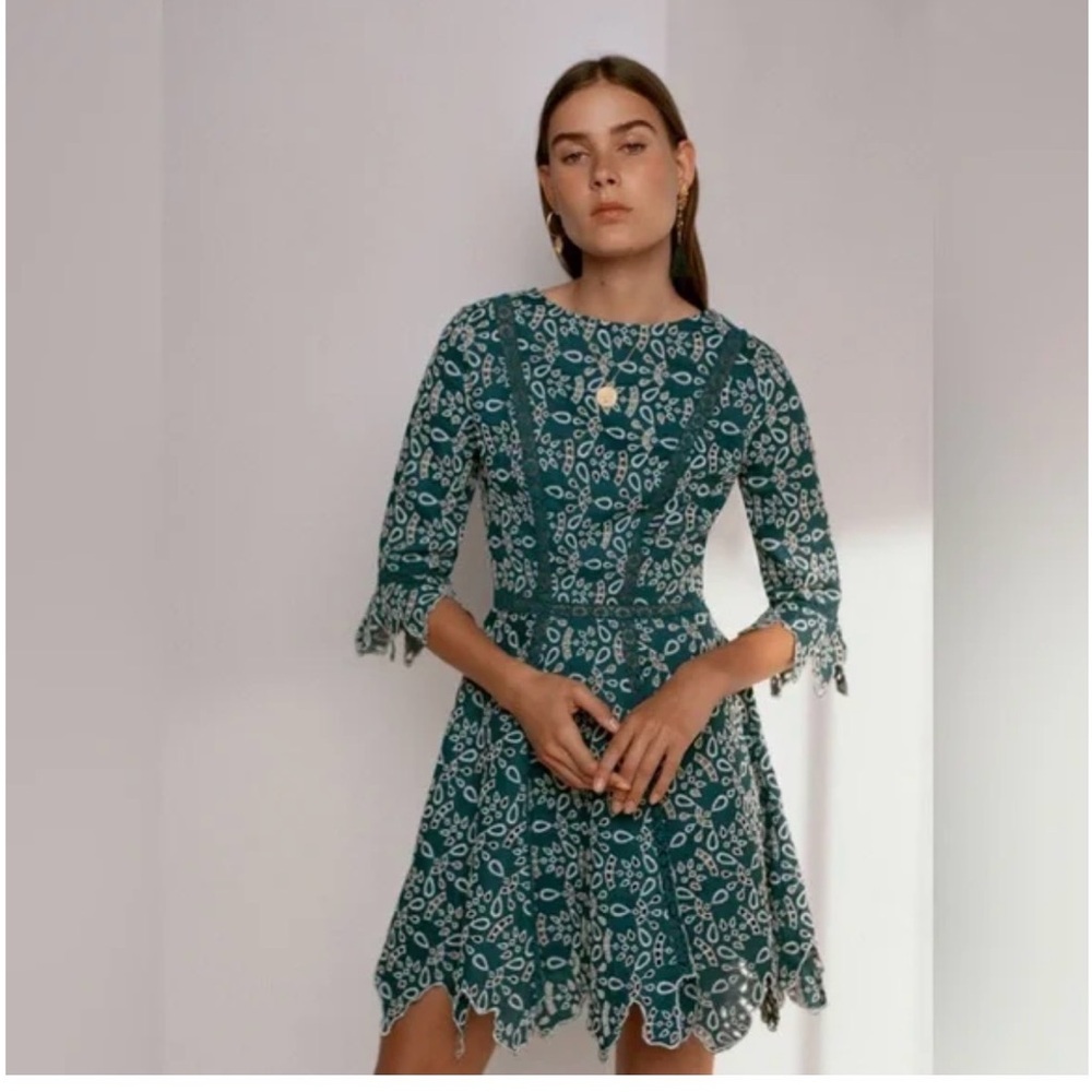 Maje Teal and White Printed Midi Dress